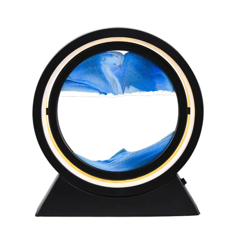 Moving Sand LED Table Lamp with blue sand motion and warm ambient glow creating a calming visual experience.
